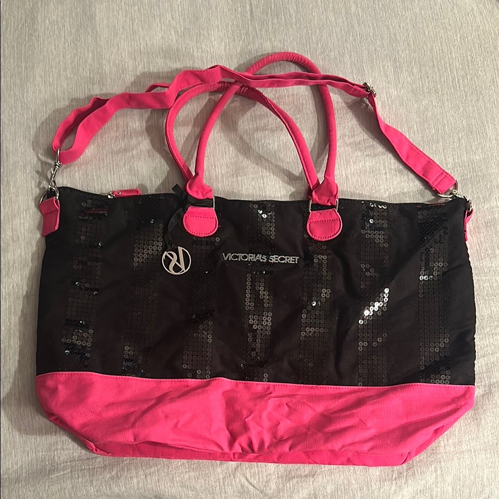 Victoria's Secret Black and Pink Tote Bag